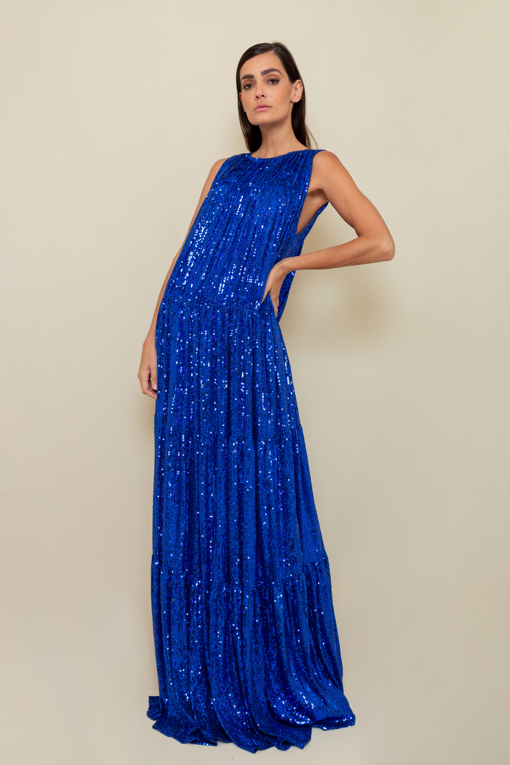 Vestido Lorena paetê azul royal Candy Brown