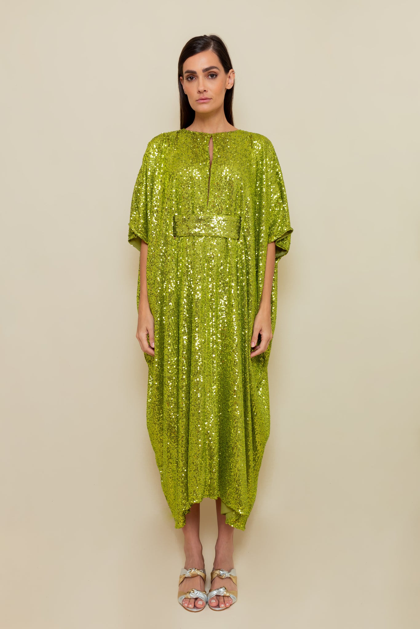 Vestido Jacarandá paetê verde lentilha