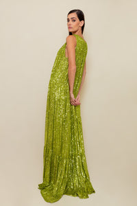Vestido Lorena paetê verde lentilha