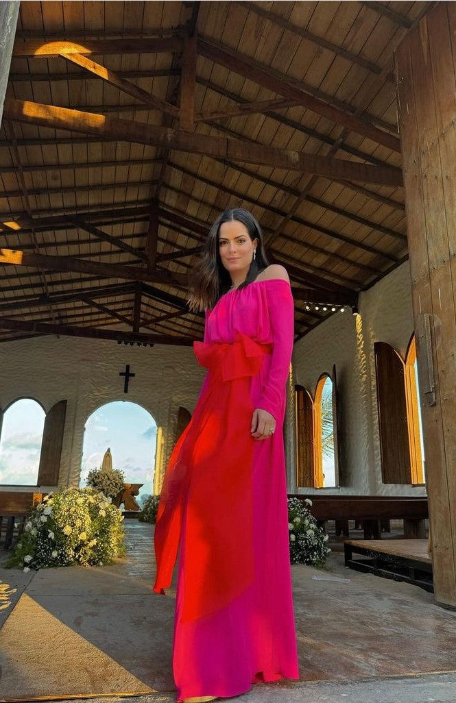 Vestido Eucalipto vermelho com laço